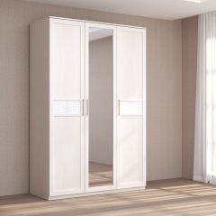 Кэт-4 Шкаф 3-х створчатый 1 зеркало (Бодега белая/Экокожа Caiman белый) в Лысьве - lysva.mebel24.online | фото 1