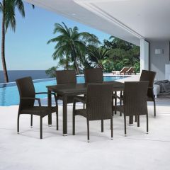 Комплект плетеной мебели T256A/YC379A-W53 Brown (6+1) + подушкина стульях в Лысьве - lysva.mebel24.online | фото 1