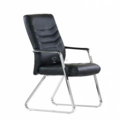 Кресло Barneo K-25 для посетителей и переговорных (хром, черная экокожа) в Лысьве - lysva.mebel24.online | фото