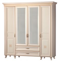 Шкаф для одежды 4-дверный с зеркалом №493 Марлен кремовый белый в Лысьве - lysva.mebel24.online | фото