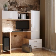 Стол компьютерный ПКС-7 Дуб сонома/Белый глянец в Лысьве - lysva.mebel24.online | фото