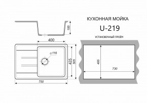 Каменная мойка ULSTONE U-219 (755х505) в Лысьве - lysva.mebel24.online | фото 2