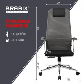 Кресло офисное BRABIX PREMIUM "Ultimate EX-801" хром, плотная двойная сетка Х2, черное/серое, 532918 в Лысьве - lysva.mebel24.online | фото 5